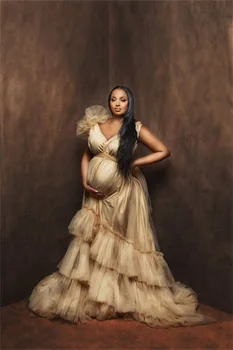 Сватбени рокли за бременни с шампанско за фотосесия, V-образно деколте, без ръкави, детски халат за бременни, колан за бременни, сшитое на поръчка женствена рокля за бала