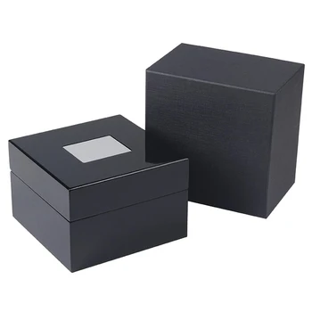 Елегантна висококачествена черна лачена дървена кутия за часовници от висок клас, брендовый дисплей, с квадратно склад часа
