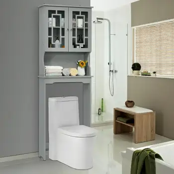 органайзер за тоалетна и баня с регулируеми рафта и врати сив