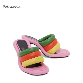 Оптимистичните Цветни обувки на висок ток с Квадратни пръсти, Джапанки, Вечерни Обувки-лодка за Жени, Лято 2023, Големи Размери 43, Лаконичен Чубрица