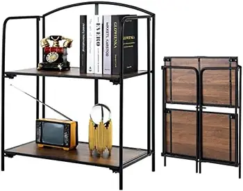 Отборът на Сгъваема bookshelf, 3-Ярусная Златната лавица за книги, Метална лавица за книги /библиотека за организиране на офис и съхранение, 12,6 D x 22,4
