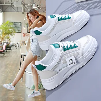 2023 Корейската версия на етажа на малки бели обувки за жени 2023 нова Лятна студентска мрежа обувки, ежедневни обувки, дишащи обувки за украса