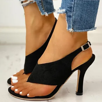 Сандали Модни сандали на висок ток за летни дамски обувки 2023 Zapatos Mujer с каишка на щиколотке Летни обувки дамски обувки-лодка
