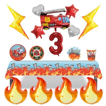 Украса за рожден ден на пожарникар, голяма мълния, пламък, на пожарната, на балон, картонена пожарна куп, герой, момче, честит рожден Ден, декор за парти