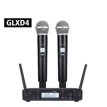 GLXD4 BETA 58A Цифров вокална безжична система, двуканална ръчен микрофон с регулируема честота, микрофон GLXD4 за сценична реч