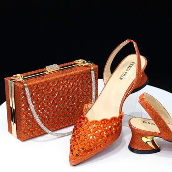 Doershow/ красива, стилна италианска мека обувки с подходящи торби, комплект дамски обувки и чанти в африканския стил за бала, летни сандали HFG1-8