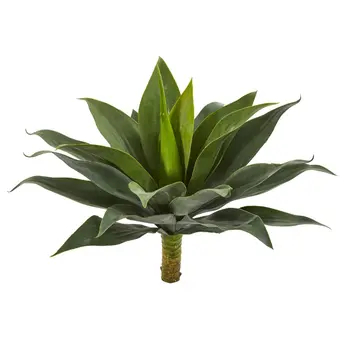 Голямо изкуствено растение от пластмаса и Агаве (комплект от 2 броя), зелен
