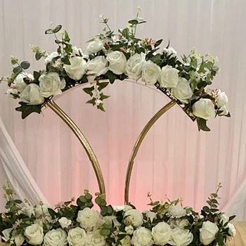 60 см височина) Златна метална геометрична ваза в рамка с поставка за цветя, Сватбена украса Цвете рамка за сватба AB0863