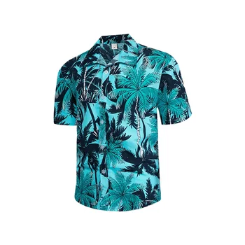 Мъжки хавайска риза с цветен модел, ежедневни, плажни ризи с копчета и къс ръкав принтом дърво