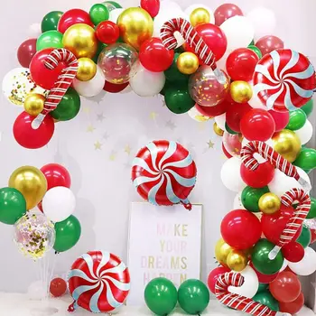 101шт Латекс Коледни Балони Арка Комплект Здрав Венец Бонбони, Близалки Бастун Дядо Коледа