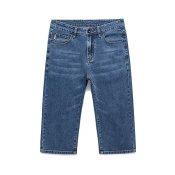 2023 Летни мъжки дънкови къси панталони-участък, модерни ежедневни светло синьо директни къси дънки, мъжки маркови памучни панталони с дължина до прасците