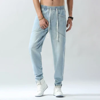 Мъжки дънки Slim Fit, обикновена прости корейски модни дънкови панталони, мъжки ежедневни зреещи с множество джобове, модерен прав