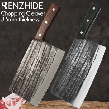 Разделочный нож RZD от кована стомана, за рязане на кости, нарязване на месо, высокоуглеродистый аксесоар за касапин в стил от сръбския майстор готвач