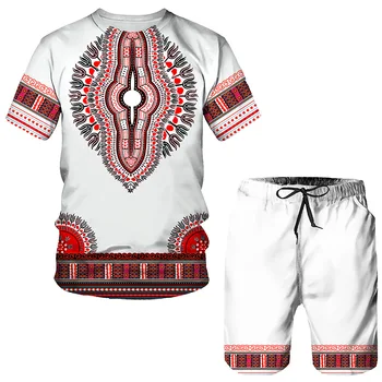 2023 Мъжки Тениски с принтом в африканския стил в стил Ретро, Комплекти, Африка Дашики, Мъжки Спортни дрехи, Блузи, къси Панталони, Спортни И Летни Улични Мъжки Костюми