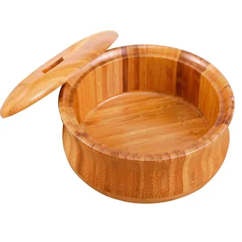 Бамбук чиния за плодове с капак, голяма бамбук купа, дървена салатница, бамбукови изделия от дърво, ядки, кутия за плодове