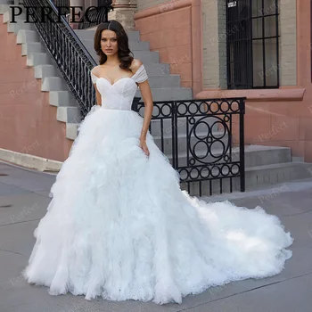ИДЕАЛНОТО елегантна бална рокля сватбена рокля за жените 2023, изискана рокля с открити рамене, дантелени копчета, Vestidos De Новия