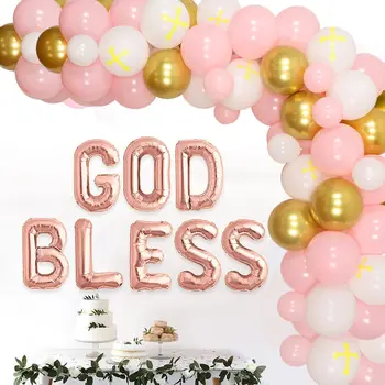Бог да Благослови Украса за момичета, розово-бяла венец от балони, комплект за кръщението, първото причастие, вечерни украса, аксесоари за потвърждение