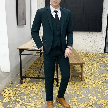 (Блейзър + Жилетка + Панталони) Висококачествено Бизнес Официалната Корейска версия Приталенного мъжки костюм Trend Джентълменско комплект от три елемента