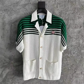 Жаккардовый пуловер Казабланка-за мъже и жени е 1:1, висококачествена плетена вълнена жилетка с къс ръкав, свитшоты с бродерия и логото на