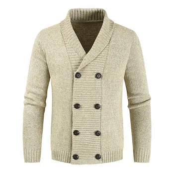 Мъжка жилетка с качулка, пуловер, бизнес есента мъжки оборудвана топло вязаный пуловер, ежедневно яке с яка-шал, двубортный