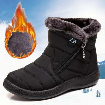 Дамски зимни обувки от дебел плюш, зима 2023, водоустойчив нескользящие ботильоны на платформа, дамски топли обувки с памучна подплата, Botas