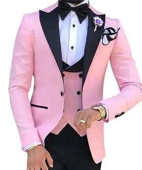 2022 най-Новият Pink Мъжки Костюм За Мъже, Бизнес Костюми, Ежедневни костюми, Terno Masculino, Мъжки Облекла, Смокинги за Младоженеца-3 бр. (Сако + Панталон + Елек)