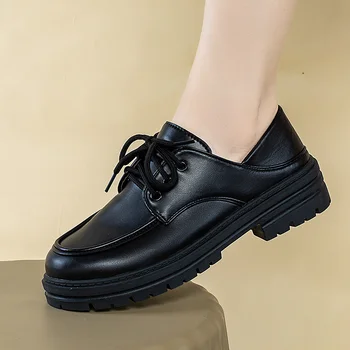 Обувките Мери Джейн е на платформа и ток, прости обувки в стил Лолита, черни обувки на платформа, дамски фини обувки на среден ток за студенти в колеж