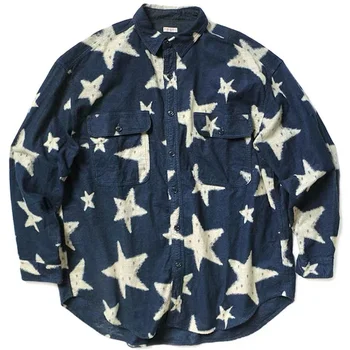Риза KAPITAL с дълъг ръкав 23SS, пролетта и есента моден тренд, ежедневни блузи с отложным яка Blue Star, за измиване, за мъже и жени