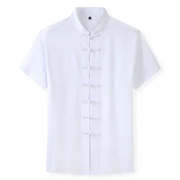 Негабаритная свободна ежедневни риза с къс ръкав в китайски стил, мъжка лятна риза с катарама, костюм в стил Тан, мъжки марка дрехи 6XL 7XL 8XL