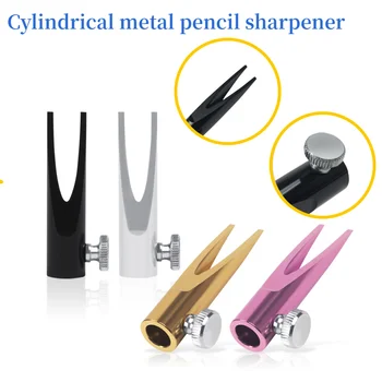 Цилиндрична метална острилка за моливи, дървени острилка за моливи за вежди, двупосочен U-образна слот за карти, инструмент за подостряне на моливи за вежди