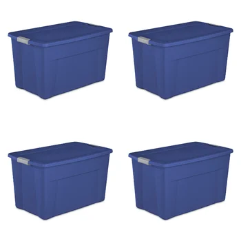 Чанта-тоут Sterilite на 35 литра с капаче, пластмасов, стадионного синьо, комплект от 4 кутии за съхранение