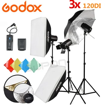 Godox Светкавица Pioneer 3*120Ws 220 В Професионално фотографско студио Стробоскопическая светкавица 360 W Комплект + Светлинна поставка + Спусъка RT-04 + Рефлектор