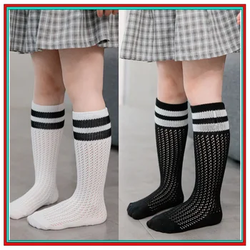 Летни детски чорапи за момичета, дълги чорапи на райета, за момчета, до коляното, меки памучни окото испански чорапи за деца 3-12 години, тънки чорапи дишащи