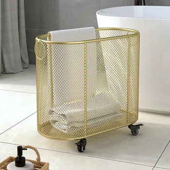 Кошница за съхранение Ins Wind Clothes Златна скандинавски кош за мръсни дрехи в банята Wanxiang Wheel Light Луксозна кошница за играчки в хола