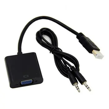 Кабел-адаптер, съвместим с HDMI кабел-VGA конвертор с аудиопортом, висококачествен кабел за преобразуване на с медна сърцевина