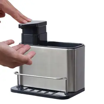 Опаковка кухненския сапун с гъба, държач 3 в 1 Опаковка течност за миене на съдове за кухнята Многофункционален органайзер за кухненски мивки