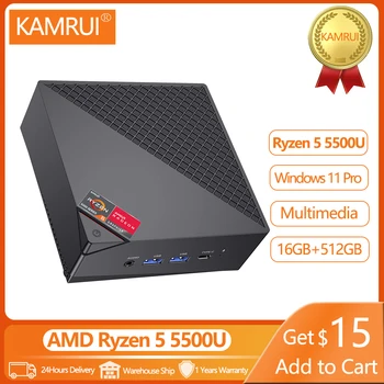 KAMRUI AM06 Pro AMD Ryzen 5 5500U Мини КОМПЮТЪР на Windows 11 Pro компютърни Игри 16 GB DDR4 512 GB Nvme SSD Офис Настолен VS SER5 5560U
