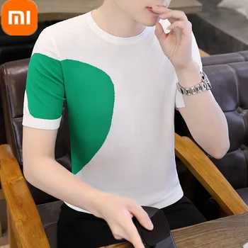 Xiaomi луксозни трикотажная тениска с кръгло деколте за мъже 2023, приятна за кожата, впитывающая пот, с бродерия под формата на пчелите, къс ръкав